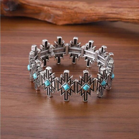 Bohemian Style Fake Turquoise stretchy Bracelet, Vintage - Picture 3 of 10